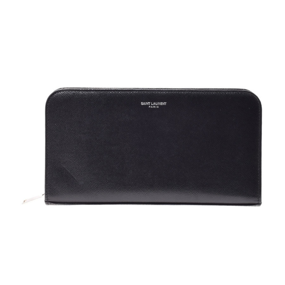 Saint Laurent Paris round zipper long wallet black calfskin